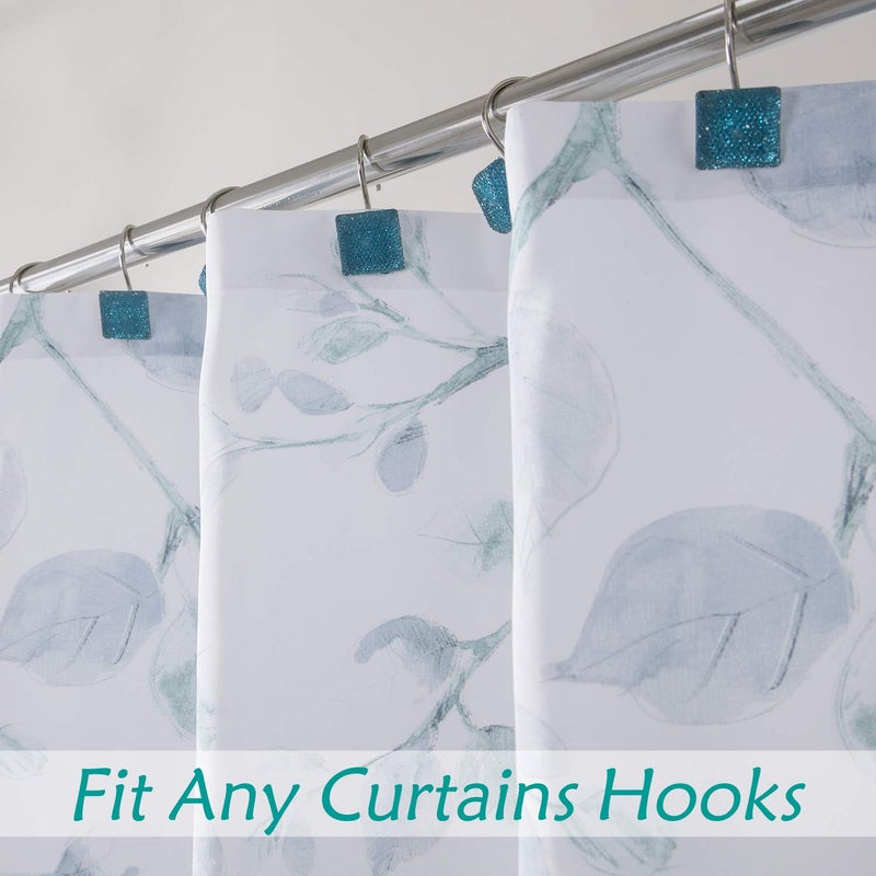 Central Park Teal Blue Leaf Shower Curtain Water Resistant Decorative Sweeping Floral Print Canvas Bathroom Spa Hotel Shower Curtain with Buttonholes (White, 70"x72") - Image 3